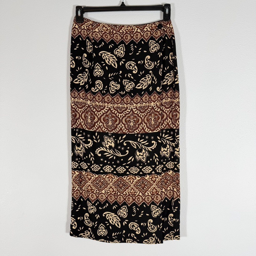 GEMILLI Vintage Lightweight Pencil Brown Black Wrap Skirt Medium